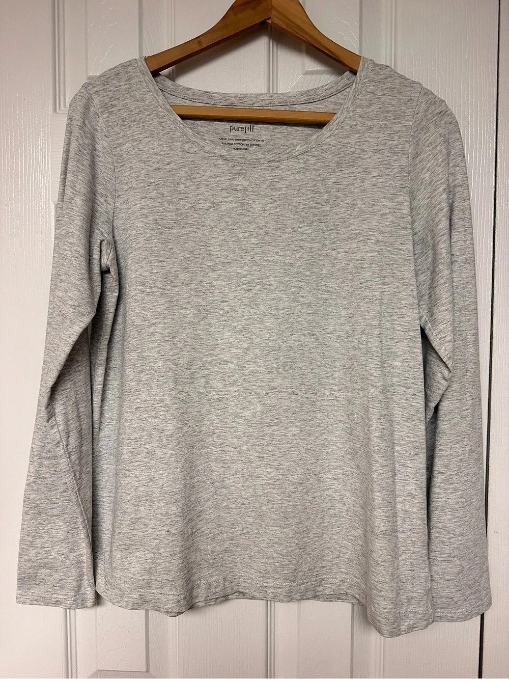 J.Jill Pure Jill Pima Cotton Long Sleeve Top Gray Petite Small Elevated Basic